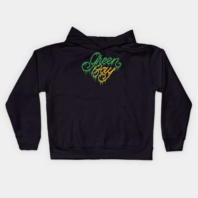 Green Bay Cold Icicle Lettering Kids Hoodie by polliadesign